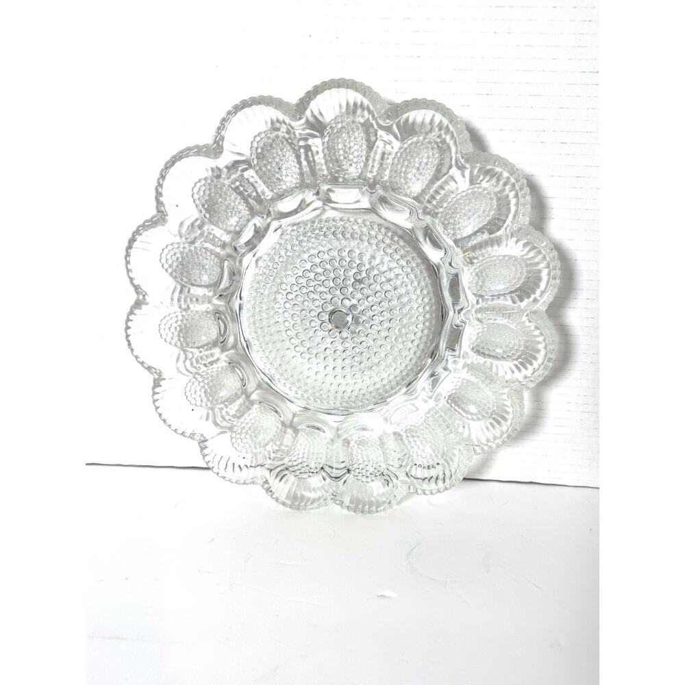 Vintage Indiana Glass Hobnail 11" Heavy Glass Deviled Egg Serving Platter Plate